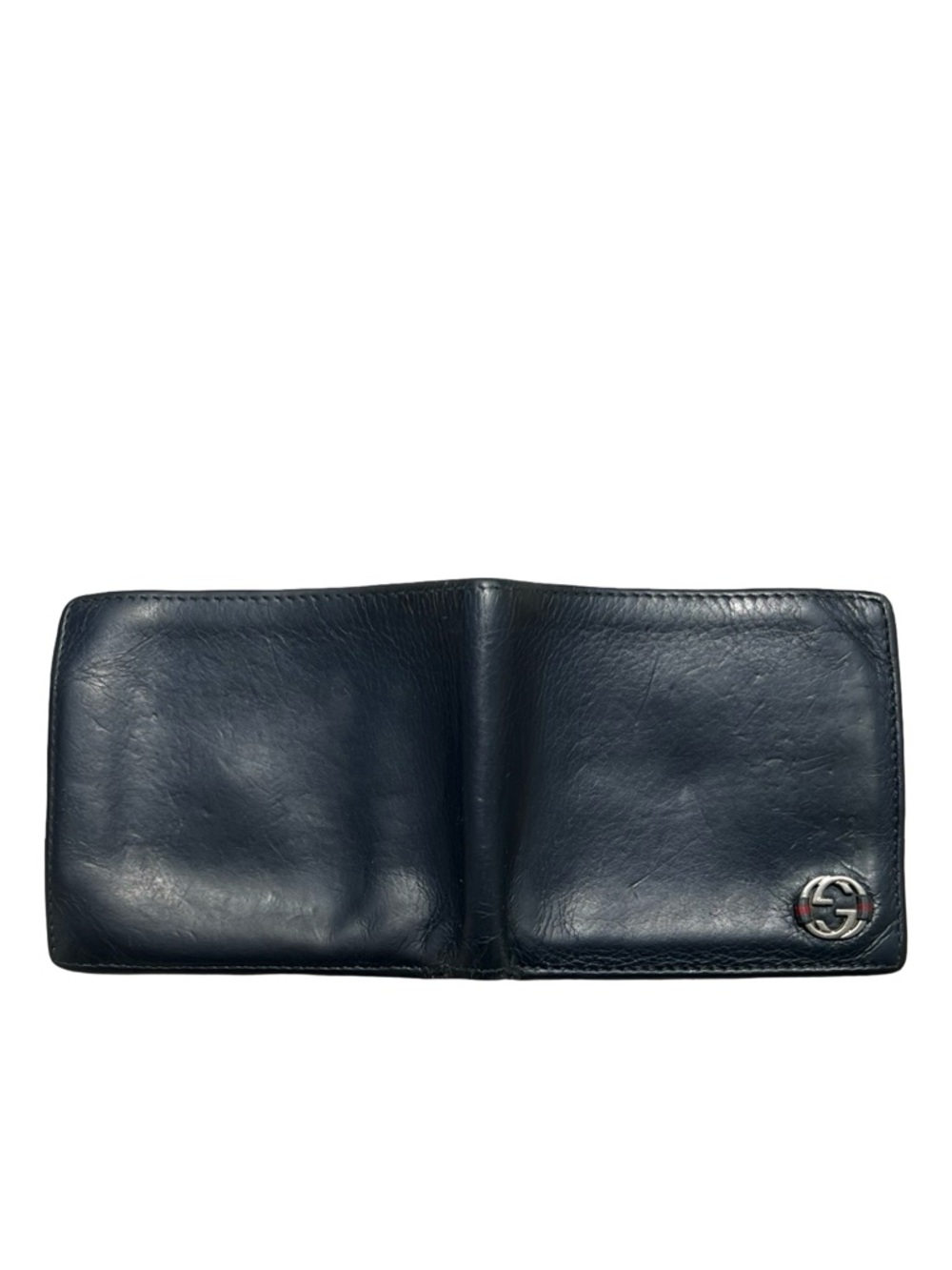 GUCCI Navy Blue Leather Bi-Fold Wallet with Interlocking G Vintage - Picture 11 of 15